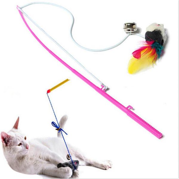 

cute design steel wire feather teaser wand plastic toy for cats color multi products pet cat toys