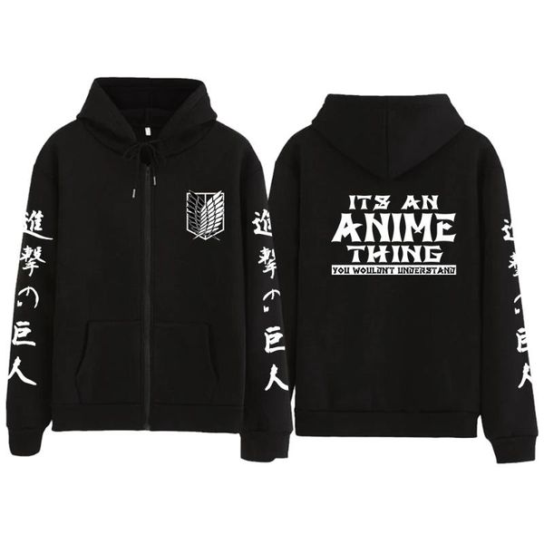 

men's hoodies & sweatshirts attack on titan hoodie fashion pullovers for anime fans harajuku ulzzang sweatshirt zip up clothes, Black