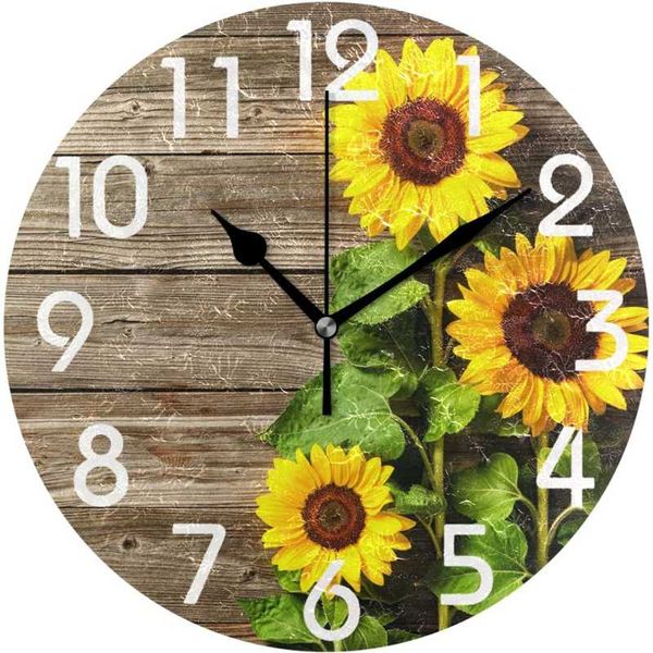 

blooming sunflower 10 inch battery operated quartz analog quiet desk clock for home,office,school wall clocks