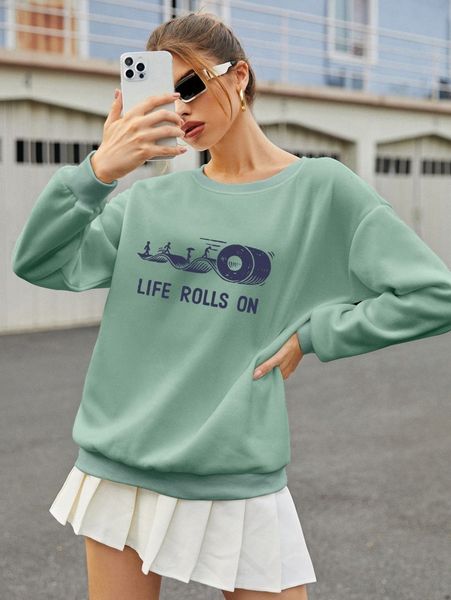 

figure & slogan graphic drop shoulder pullover c6vl#, White;black