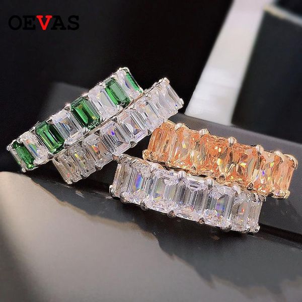 

sterling silver finger rings for women emerald square circle drill pattern cutting ring colorful zircon party jewelry cluster, Golden;silver