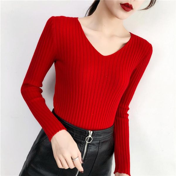 

sweater women knitted pullover long sleeve v neck slim jumper soft warm women's sweaters, White;black