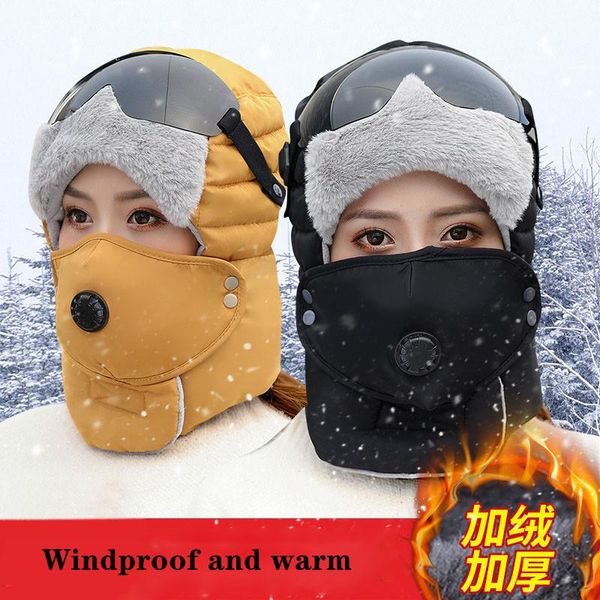 

fashion warm cap winter cycling windproof caps bomber faux fur hat plush thick cotton snowboard cool balaclava & masks, Black