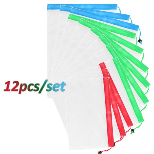 

hanging baskets 12pcs/set reusable mesh produce bag ,mesh bags for fruit veggies storage fridge organizing toys books kitchen stuff