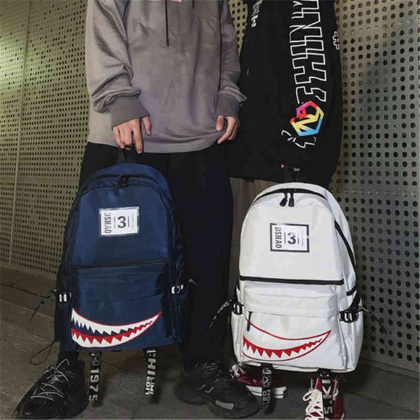

bags handbag nylon student schoolbag spoof shark mouth print computer outdoor backpack fashion men's travel, Black;red