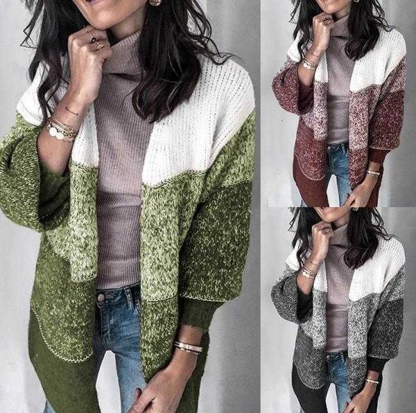 

women's sweaters 20fw cardigan fashion striped contrast color long sleeve loose knits sweater casual women clo 6jc1, White;black