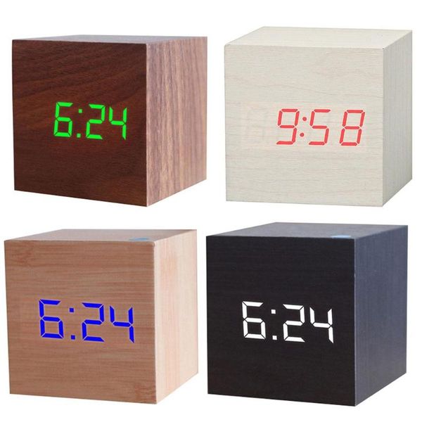 

desk & table clocks wooden square digital electronic led usb clock alarm voice control decoration school intelligent wekker klok