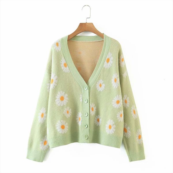 

womens button down sweater,female women sweater casual elegant puff sleeve v neck floral print loose knit cardigan coat, White;black