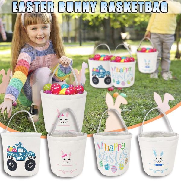 

easter basket printed carry candy bag bucket packaging egg canvas party gifts cartoon for kids storage bags