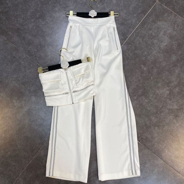 

spring arrivals zipper pocket bra with high elastic waist straight pants fashion women two piece set mz793 210525, White