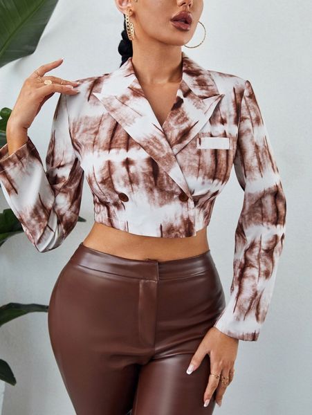 

sxy tie dye lapel neck crop blazer i8sn#, White;black