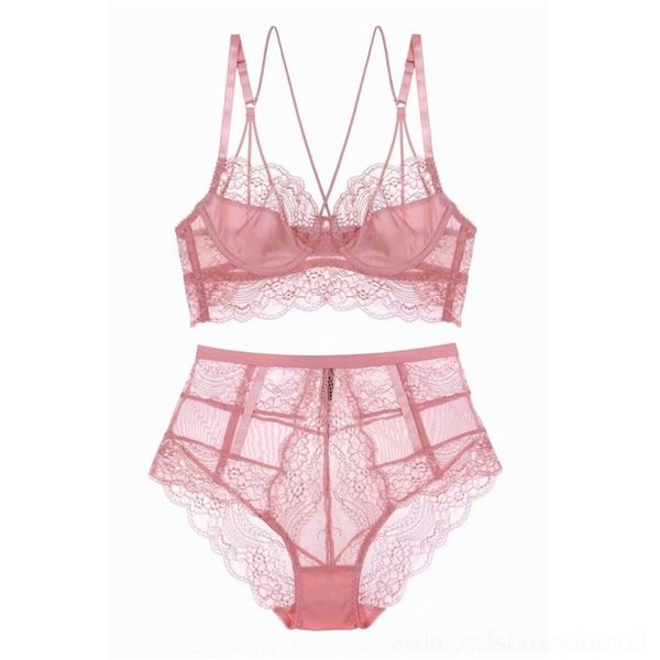 

reuf french ultra setthin lace back underwear women's underwear gathering women's bra set transparent comfortable breathable bra, Red;black