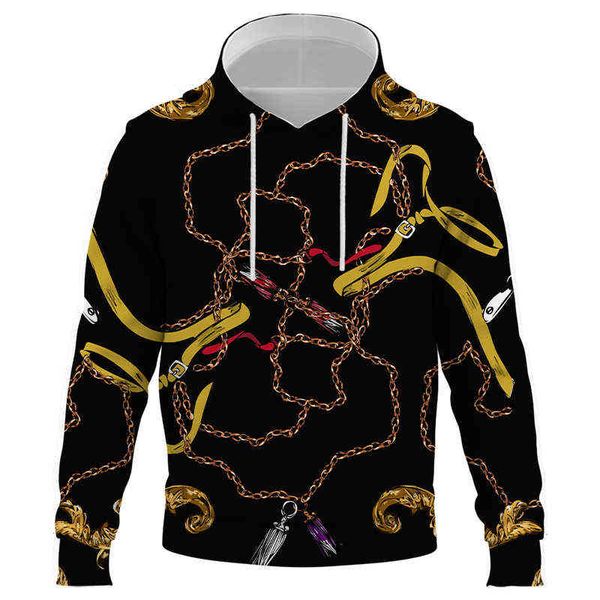 

3d printed luxury chain men boys hoodies fashion male sweatshirts with hat autumn winter hoody streetwear selling, Black