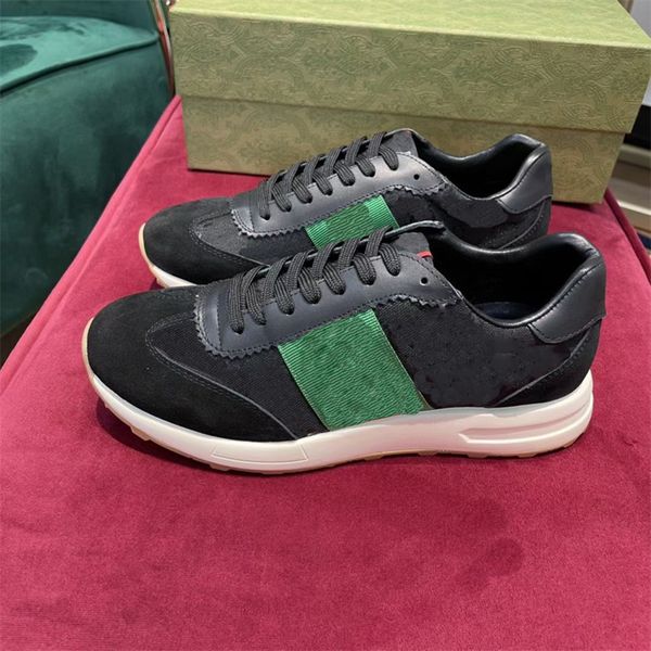 

screener designer shoes vintage denim sneaker men women trainers green red stripe sneakers trimmed leather shoe with box, Black