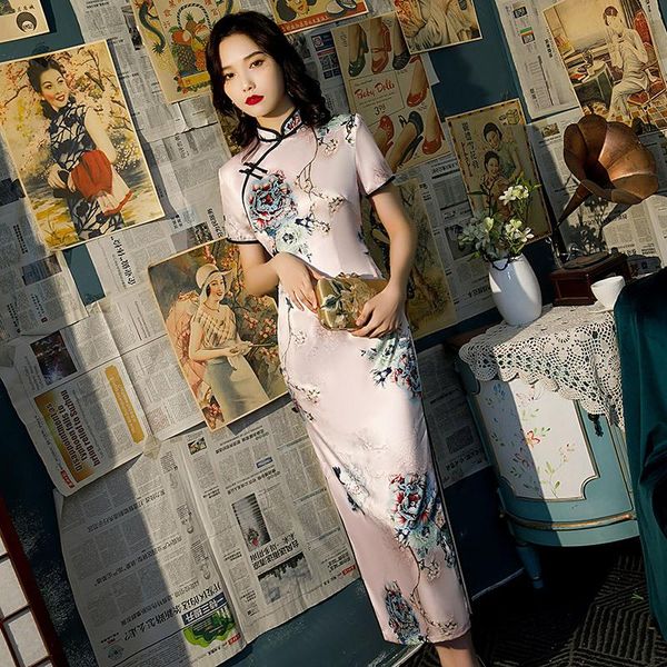 

retro printed chinese style qipao short sleeve cheongsam women traditional oriental dress plus size 4xl ethnic clothing, Red