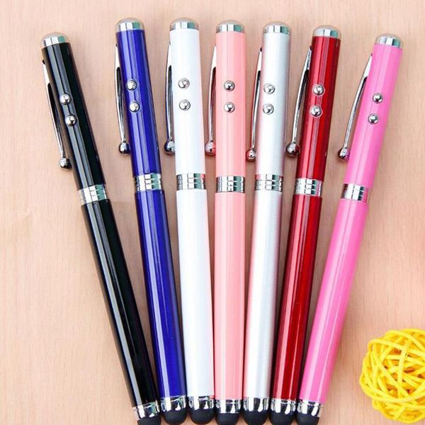 

10pcs multifuntional metal ballpoint pen for pointer indicator capacitive touch/ laser pointer/led design 4 in 1 pens, Blue;orange