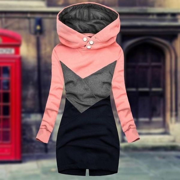 

women hoodies womens dresses dress autumn winter spring casual hooded sweatshirt ladies long sleeve round neck pocket pullover, Black;gray