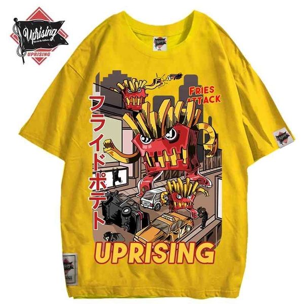 

french fries attack uprising counterattack men's short-sleeved t-shirt on original fashion brand hip hop punk personality titan 210324, White;black