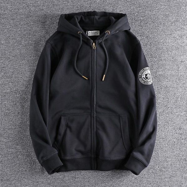 

men's hoodies & sweatshirts autumn tripe terry cardigan simple embroidery hooded jacket american zipper fashion outerwear 527, Black