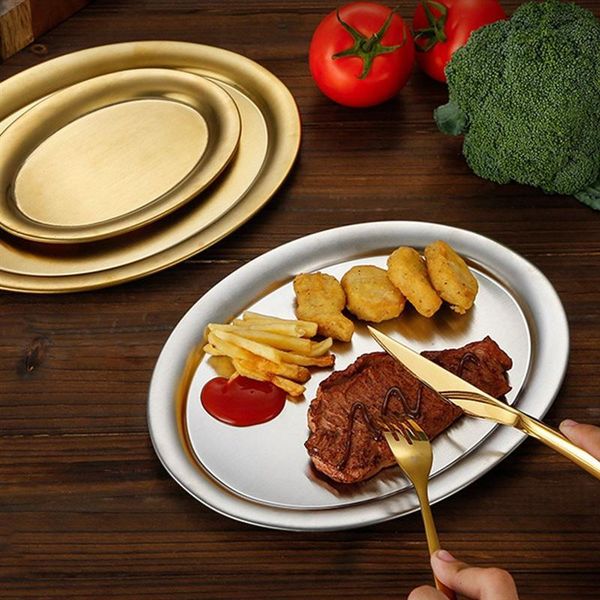 

dishes & plates 1pc stainless steel kitchen oval plate barbecue snack serving dish