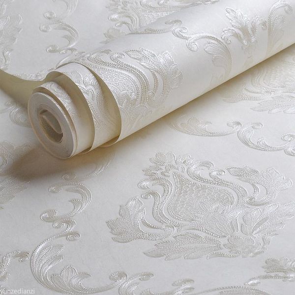 

wallpapers creamy white embossed damask wallpaper bedroom living room background floral pattern 3d textured wall paper home decor 10m roll