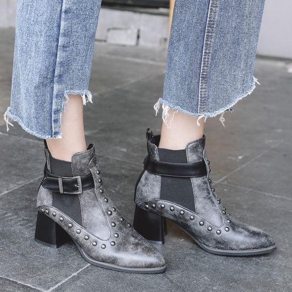 

boots oversized 10 - women shoes ankle for ladies rivet belt buckle with metal trim, Black