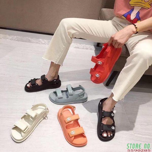 

sandals hook&loop slingback platform designer dad women 2021 summer beach buckle strap soft chunky heel sports shoes, Black