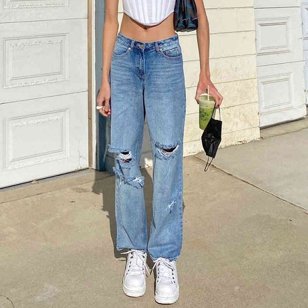 

jean women torn straight jeans denies baggy women's legs in the luxury fashion slouchy worn retro pants cut destroy palazzo y2k, Blue