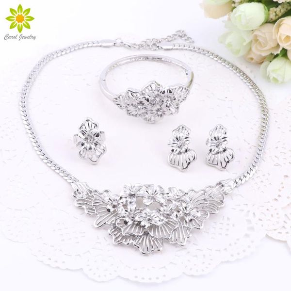 

earrings & necklace women african beads jewelry sets fashion crystal silver plated wedding dress accessories