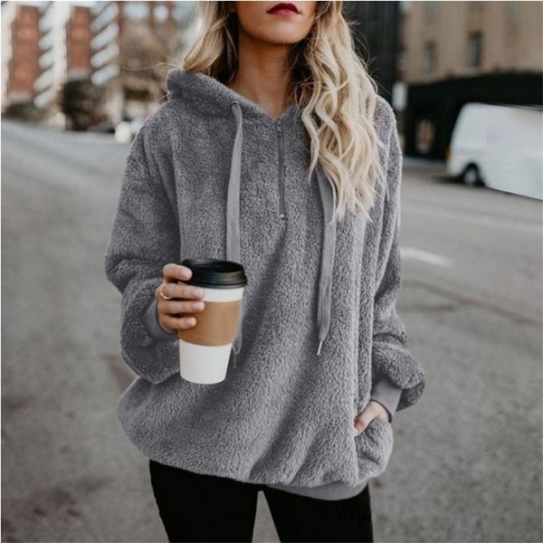 Winter Women Sherpa Hoodies Oversized Fleece Hooded Pullover Solto Fluffy Casaco Quente Streetwear Hoodies 210816