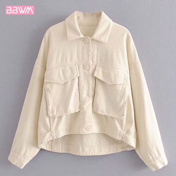 

autumn lapel long sleeve loose pocket women's jacket single-breasted denim chic beige female coat korean fashion 210507, Black;brown