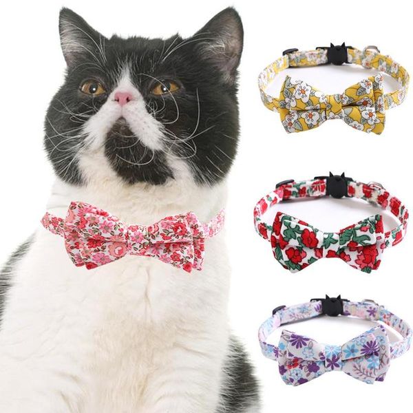 

cat collars & leads fashion pet puppy collar big bow with bell adjustable buckle floral printing bowknot tie pets supplies accessories