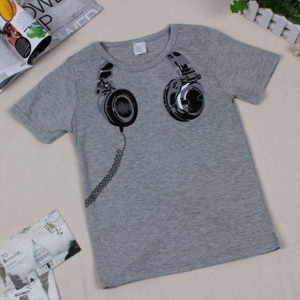 

headphone fashion boys t shirts grey summer short sleeve tee 2 6years clothes, Blue