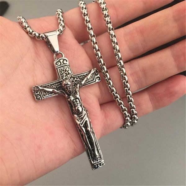 

pendant necklaces 100% stainless steel gothic retro style good friday bible hip hop cross necklace accessories kettingen, Silver
