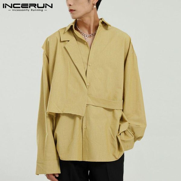 

men's casual shirts 2021 men shirt solid color lapel long sleeve button streetwear fashion irregular personality camisas s-5xl incerun, White;black