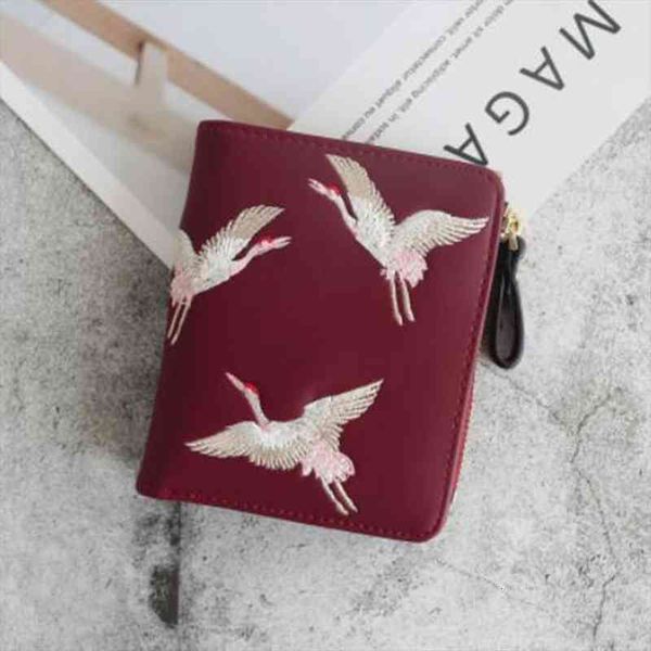 

lovely birds printed mini women wallet pu leather fashion zipper coin purse woman clutch purses cards holder ladies pocket, Red;black