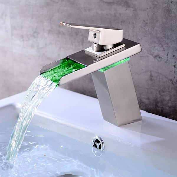 

bathroom sink faucets led waterfall faucet basin mixer tap square chrome short
