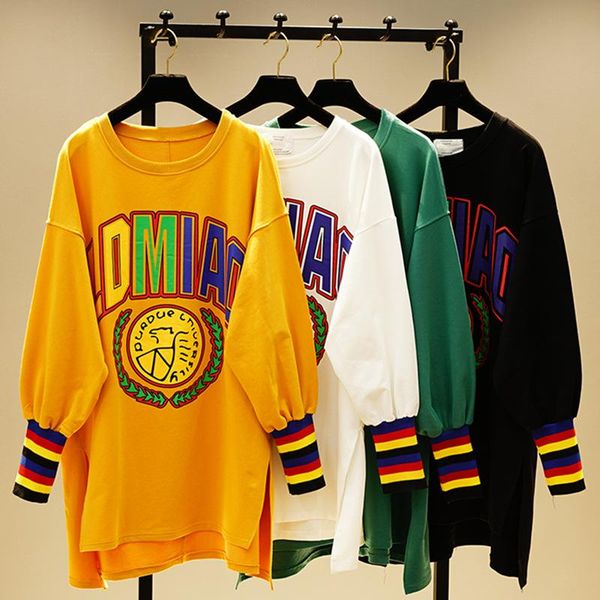 

women's hoodies & sweatshirts medium long printed hoodie sleeve jacket autumn clothing korean version loose large size, Black