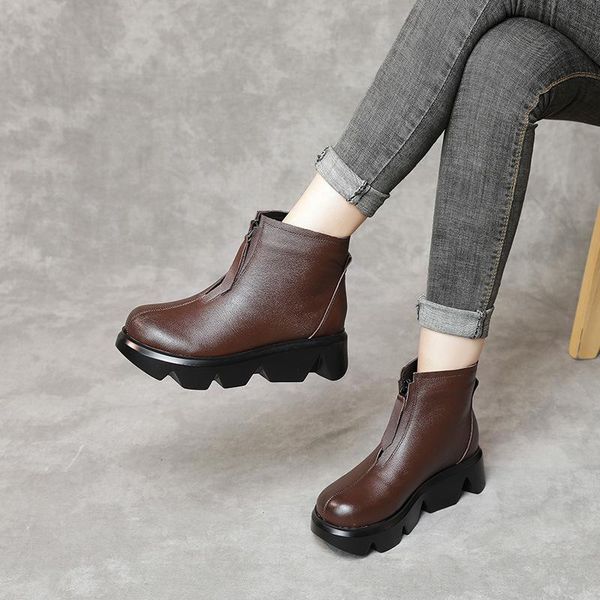 

boots autumn and winter 2021 personalized forest comfortable muffin thick bottom retro literary original hand warm, Black