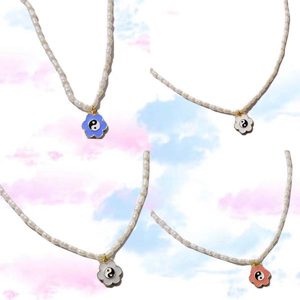 

pendant necklaces y2k jewelry pearl candy color flower yin yang necklace for women punk fashion vintage harajuku ins charms 90s aesthetic, Silver