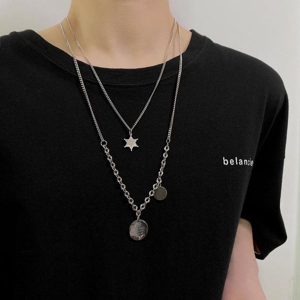 

pendant necklaces u-magical fantisy asymmetry double layer circle geometric letter star necklace for women metallic jewelry, Silver
