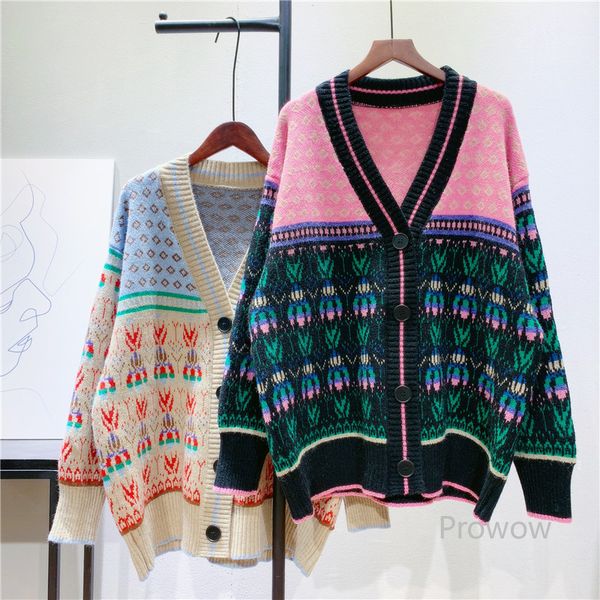 

knits retro jacquard knitted women long sweater jacket female spring autumn cardigan fashion knitwear, White