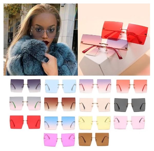 

wholesale 14 colors rimless square sunglasses for women oversized alloy red blue sun glasses female uv400 shades eyewear fast ship, White;black