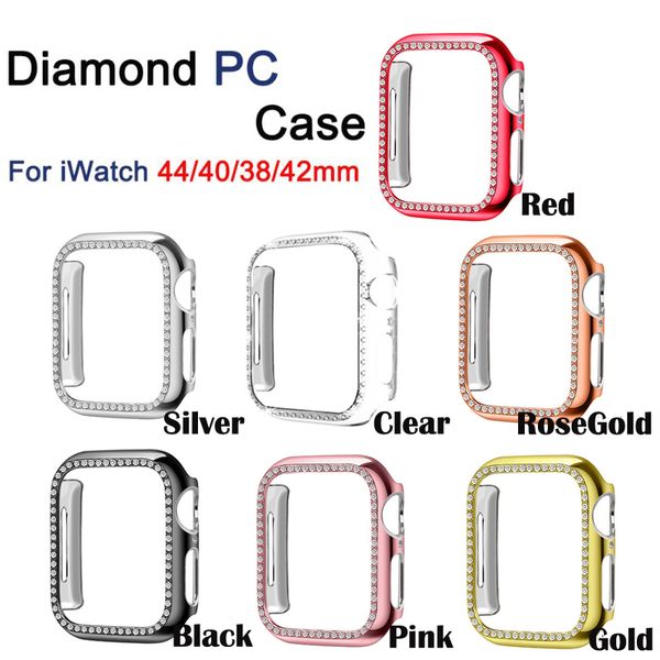 Custodie protettive a copertura totale con diamanti in cristallo Bling di lusso Paraurti rigido per PC per Apple Watch serie iWatch 6 5 4 3 2 44mm 42mm 40mm 38mm