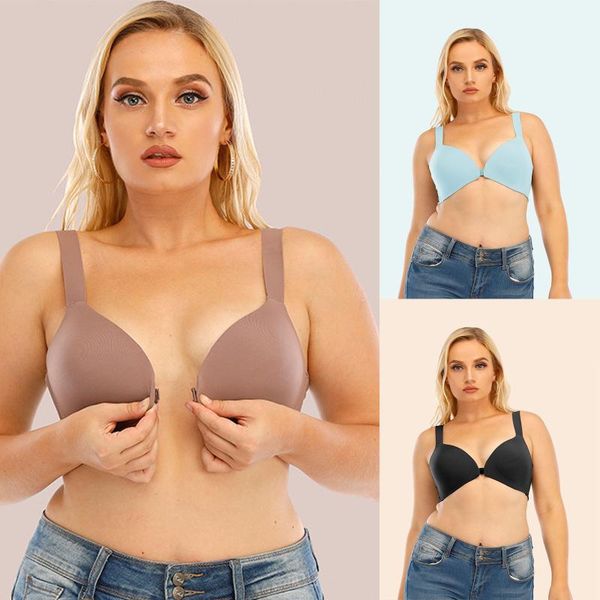 

bras oversized women's solid colors front buckle bra no trace steel ring sling exquisite underwear daily comfortable, Red;black