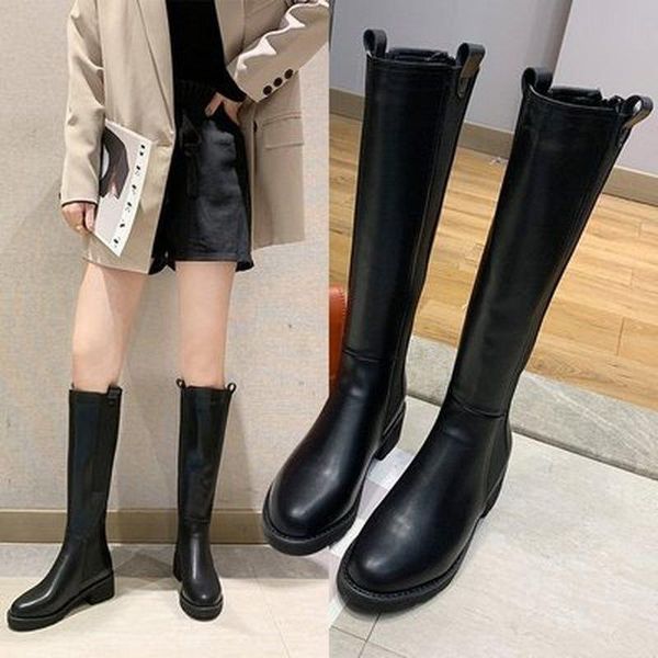 

boots 2021 women female knee high genuine leather booties, Black