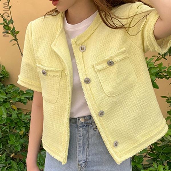 

women's jackets women 2021 summer korean chic french temperament edges embellished single-breasted short-sleeved tweed coat, Black;brown