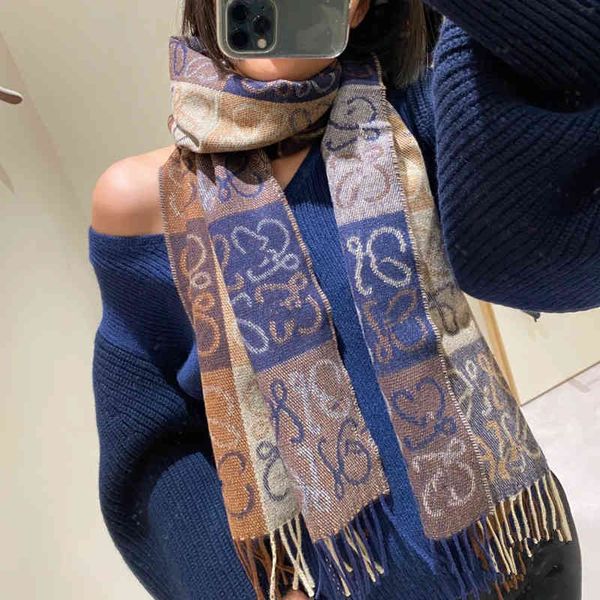 

live imitation cashmere shawl autumn and winter new golden rowe color matching scarf chsboard lattice jacquard shawl, Blue;gray