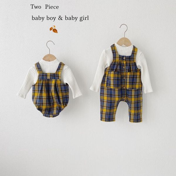 

rompers 2021 boys girls plaid cotton full sleeve autumn babys jumpsuit, Blue