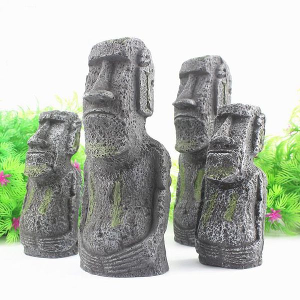 

decorations resin artificial easter island statue aquarium decoration underwater landscaping craft ornament decor for fish tank